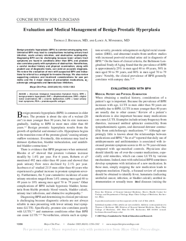 (PDF) Evaluation and Medical Management of Benign Prostatic Hyperplasia
