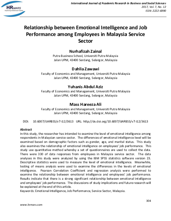 (PDF) Relationship between Emotional Intelligence and Job Performance ...