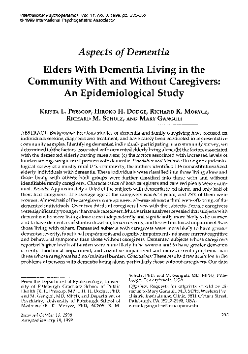(PDF) Elders With Dementia Living in the Community With and Without ...