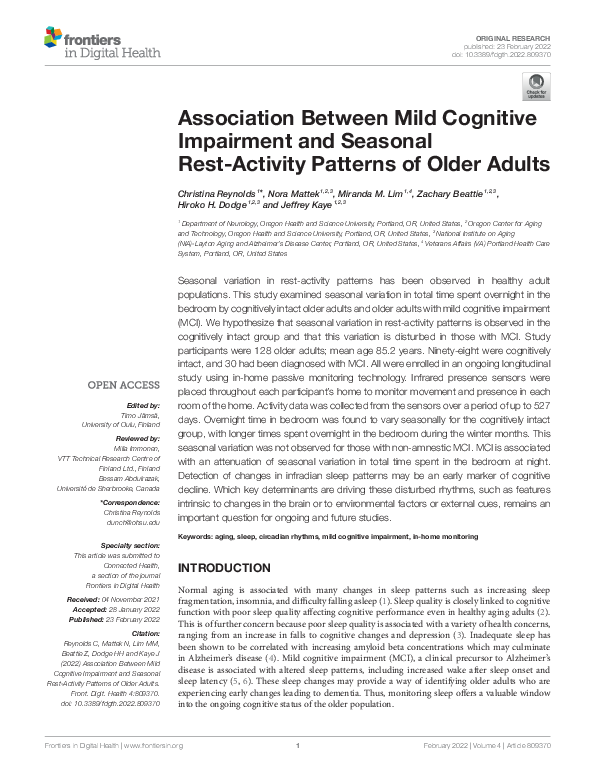 (PDF) Association Between Mild Cognitive Impairment and Seasonal Rest ...