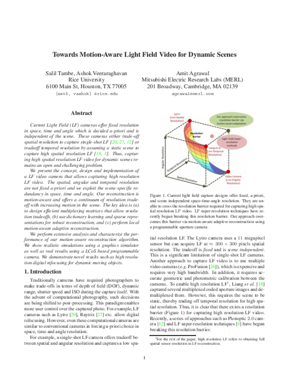 (PDF) Towards Motion Aware Light Field Video for Dynamic Scenes