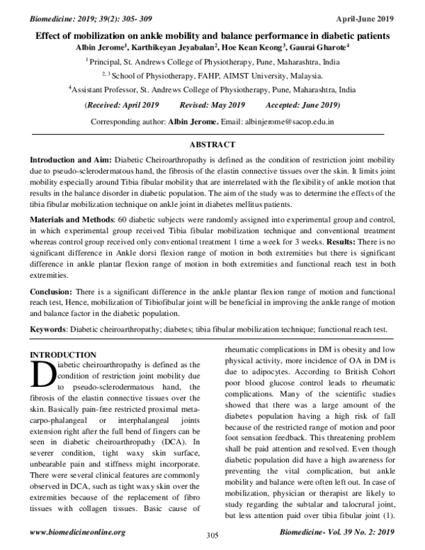 (PDF) Effect of mobilization on ankle mobility and balance performance ...