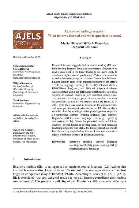 (PDF) Extensive reading research: What have we learned and what ...