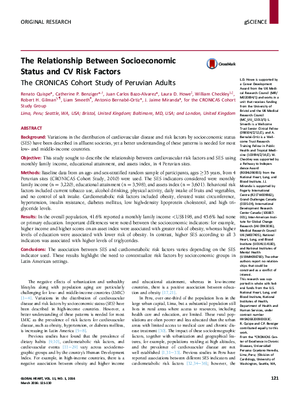 (PDF) The Relationship Between Socioeconomic Status and CV Risk Factors ...