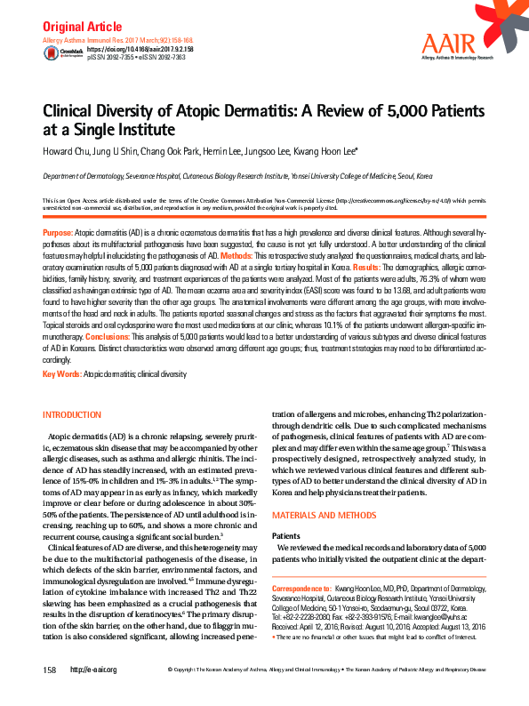 (PDF) Clinical Diversity of Atopic Dermatitis: A Review of 5,000 ...