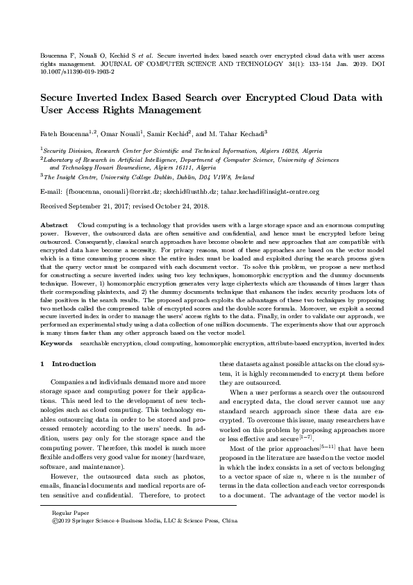 (PDF) Secure Inverted Index Based Search over Encrypted Cloud Data with ...