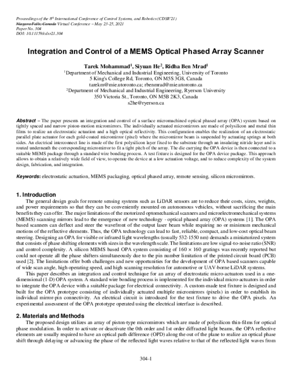 (PDF) MEMS Optical Phased Array Scanner Integration