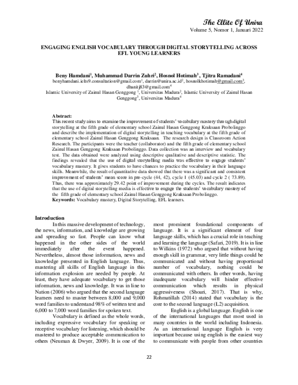 (PDF) Engaging English Vocabulary Through Digital Storytelling Across ...
