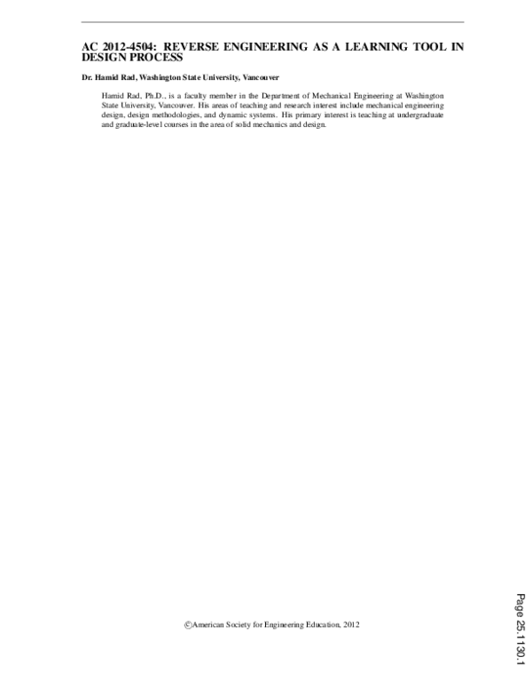(PDF) Reverse Engineering as a Learning Tool in Design Process