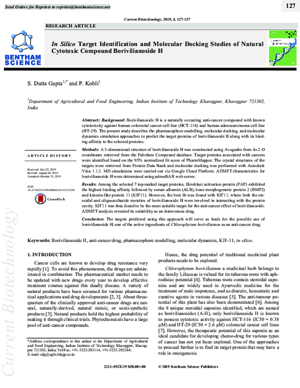 (PDF) In Silico Target Identification and Molecular Docking Studies of ...