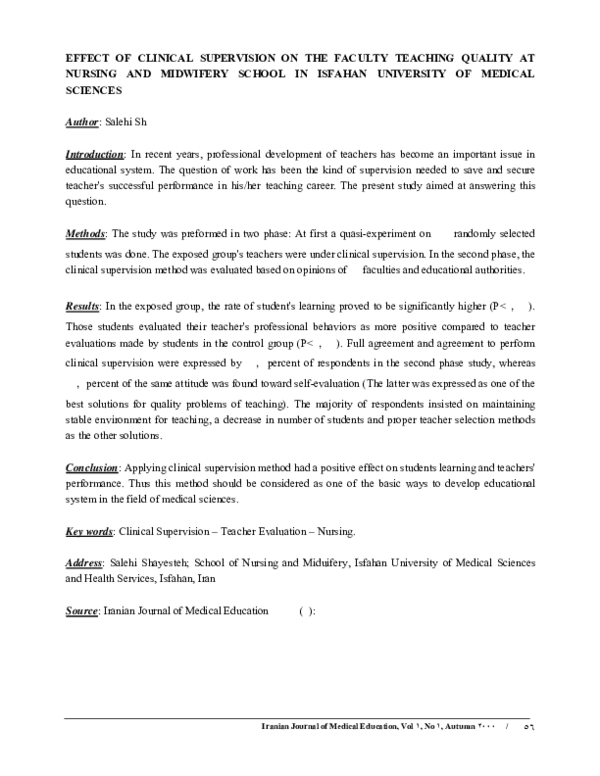 (PDF) Effect of clinical supervision on the faculty teaching quality at ...