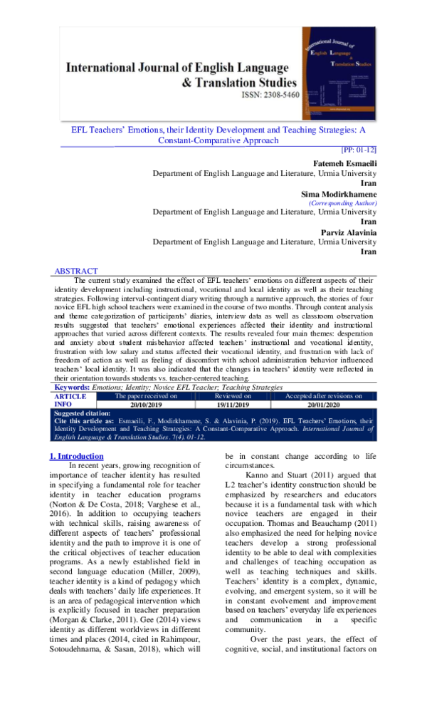 (PDF) EFL Teachers’ Emotions, their Identity Development and Teaching ...