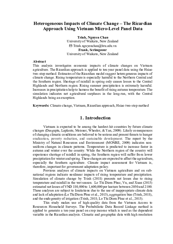(PDF) Heterogeneous Impacts of Climate Change – The Ricardian Approach ...