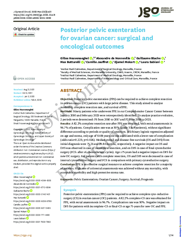 (PDF) Posterior pelvic exenteration for ovarian cancer: surgical and ...