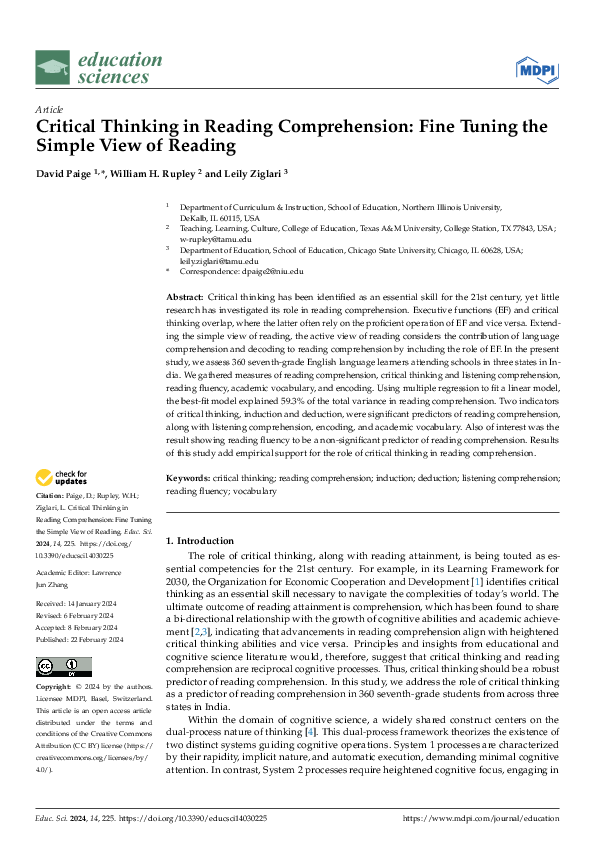 (PDF) Critical Thinking in Reading Comprehension: Fine Tuning the ...