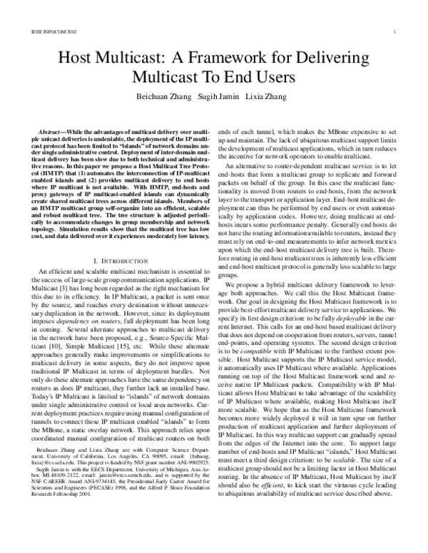 (PDF) Host multicast: a framework for delivering multicast to end users