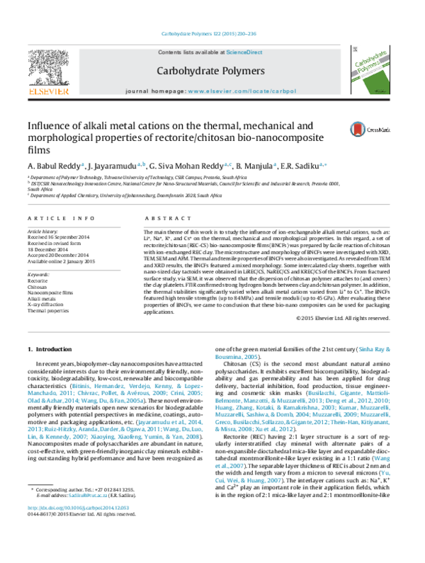 (PDF) Influence of alkali metal cations on the thermal, mechanical and ...