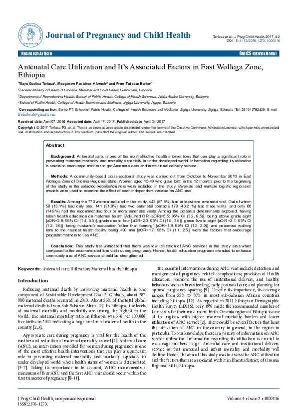 (PDF) Antenatal Care Utilization and It’s Associated Factors in East ...