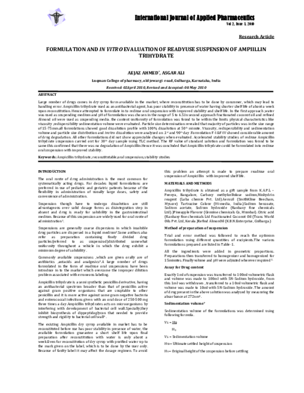 (PDF) FORMULATION AND IN VITRO EVALUATION OF READYUSE SUSPENSION OF ...