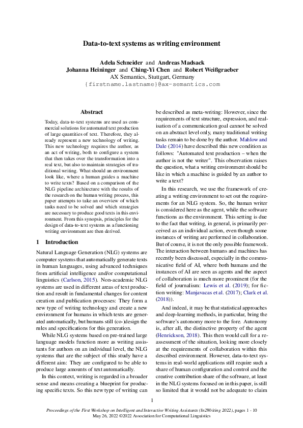 (PDF) Data-to-text systems as writing environment