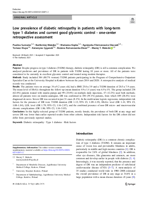 (PDF) Low prevalence of diabetic retinopathy in patients with long-term ...
