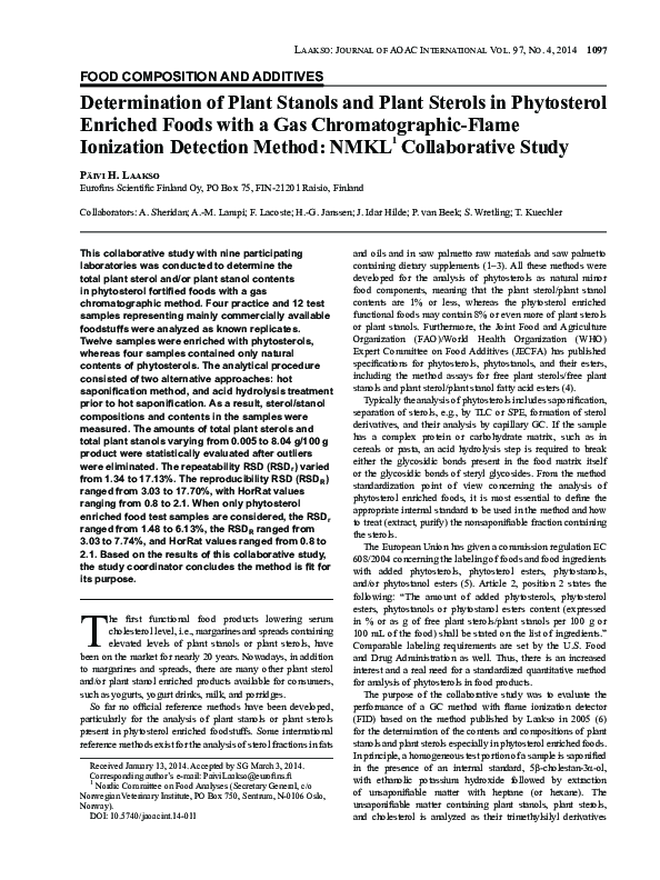 (PDF) Determination of Plant Stanols and Plant Sterols in Phytosterol ...