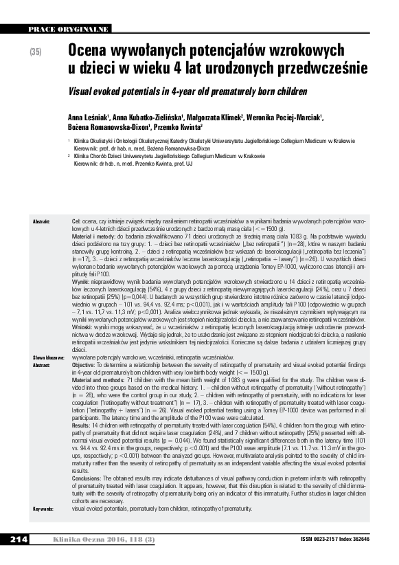 (PDF) Visual evoked potentials in 4-year old prematurely born children