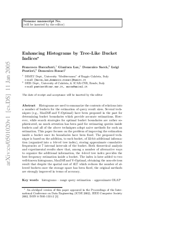 (PDF) Enhancing Histograms by Tree-Like Bucket Indices