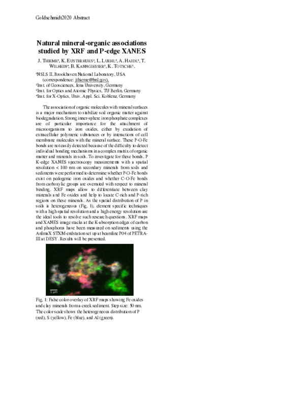 (PDF) Natural Mineral-Organic Associations Studied by XRF and P-Edge XANES