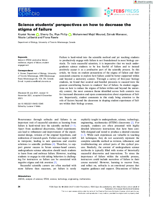 (PDF) Science students' perspectives on how to decrease the stigma of ...