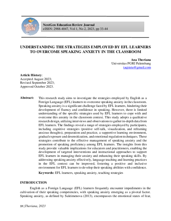 (PDF) Understanding the Strategies Employed by Efl Learners to Overcome ...