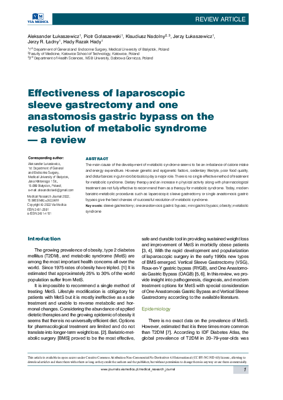 (PDF) Effectiveness of laparoscopic sleeve gastrectomy and one ...