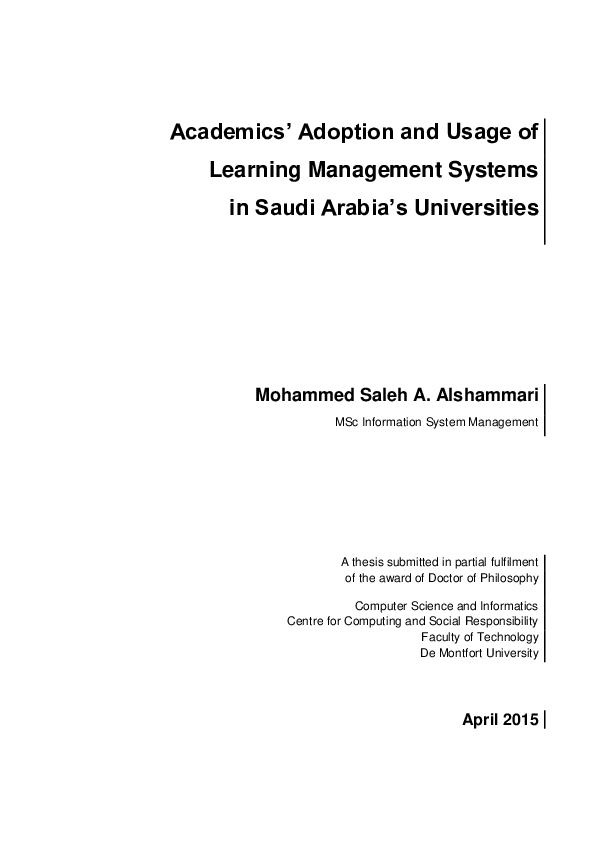 (PDF) Academics’ Adoption and Usage of Learning Management Systems in ...