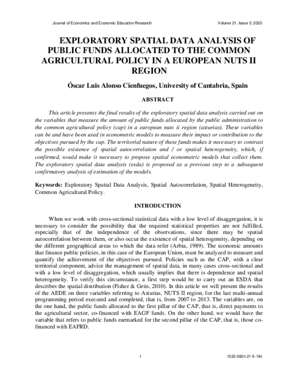 (PDF) Exploratory Spatial Data Analysis of Public Funds Allocated to ...