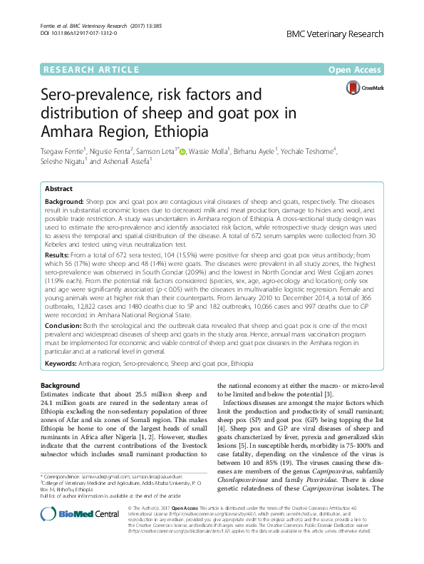 (PDF) Sero-prevalence, risk factors and distribution of sheep and goat ...