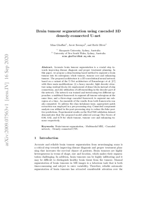 (PDF) Automated Brain Tumour Segmentation Using Cascaded 3D Densely ...