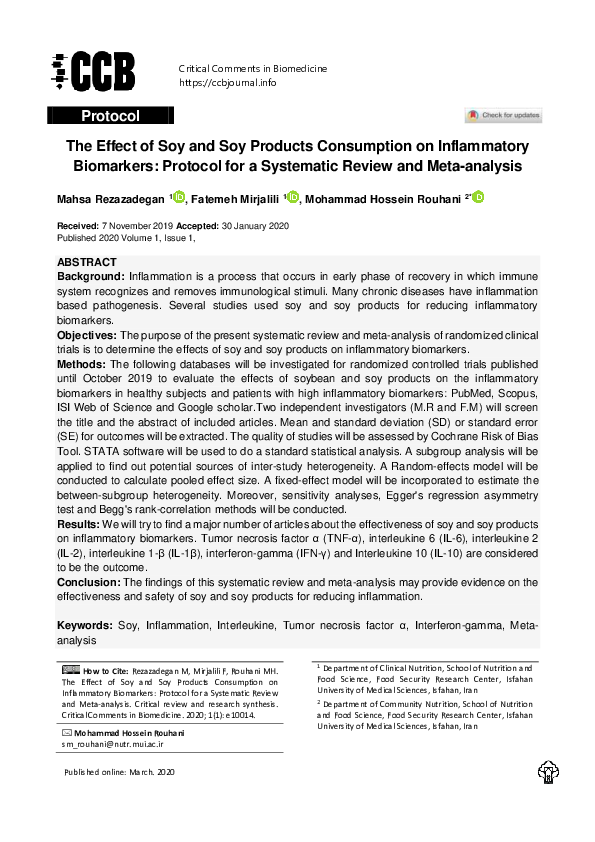 (PDF) The Effect of Soy and Soy Products Consumption on Inflammatory ...