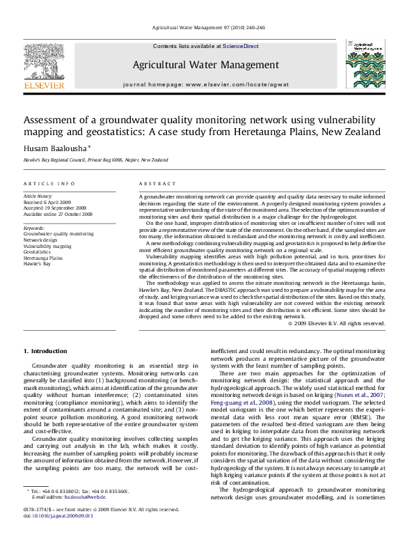 (PDF) Assessment of a groundwater quality monitoring network using ...