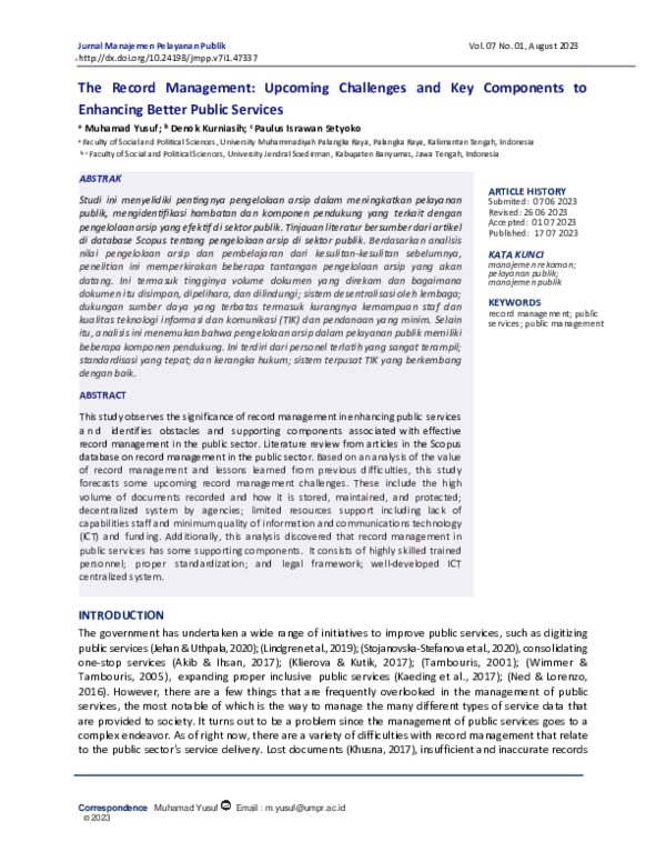 (PDF) The Record Management: Upcoming Challenges and Key Components to ...