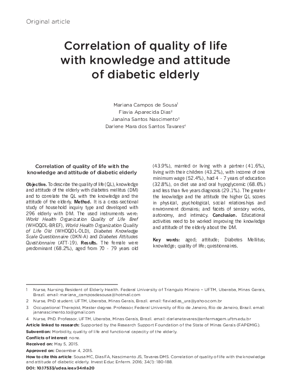 (PDF) Correlation of quality of life with the knowledge and attitude of ...