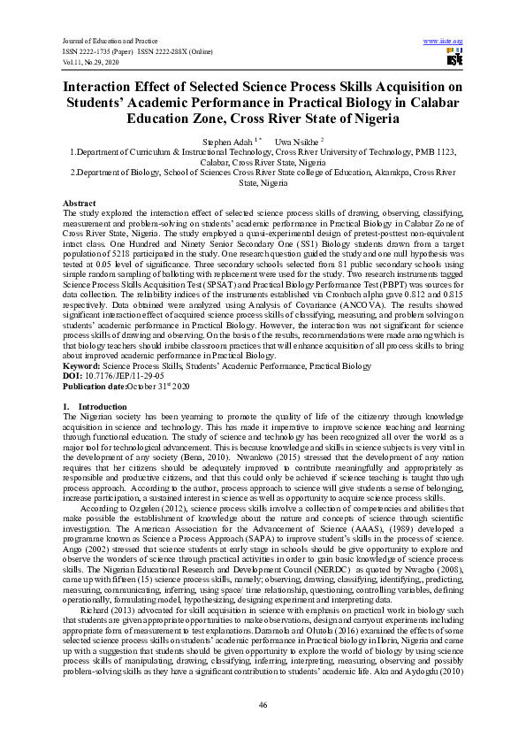(PDF) Interaction Effect of Selected Science Process Skills Acquisition ...