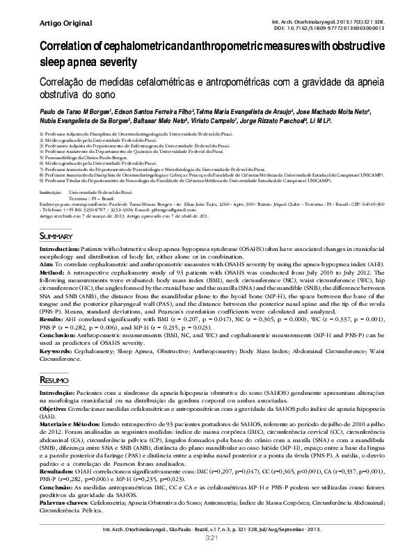 (PDF) Correlation of cephalometric and anthropometric measures with ...