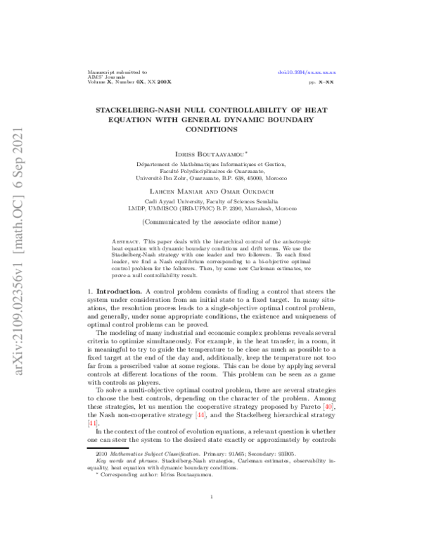 (PDF) Stackelberg-Nash null controllability of heat equation with ...