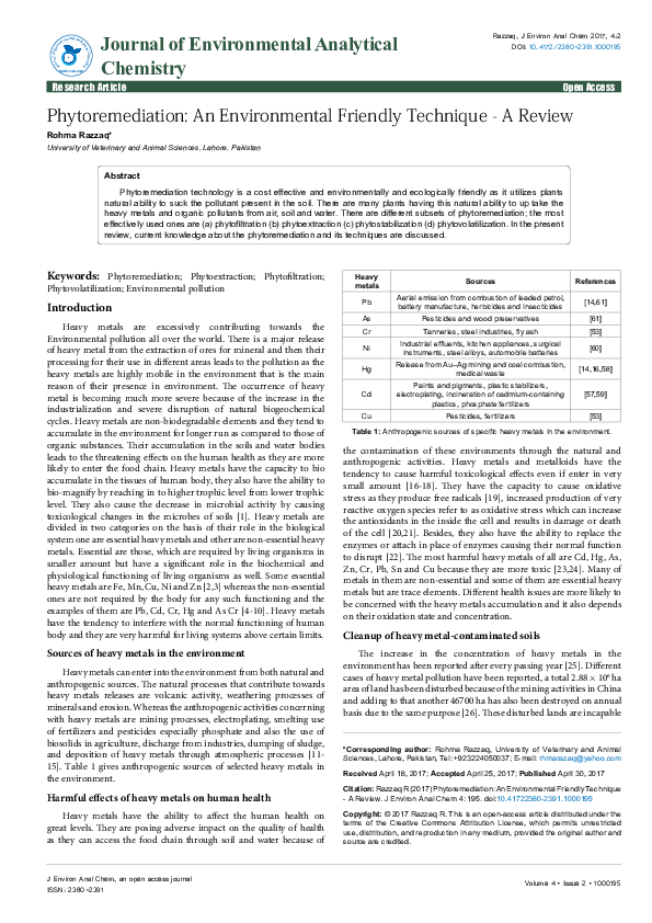 View of (PDF) Phytoremediation: An Environmental Friendly Technique - A Review