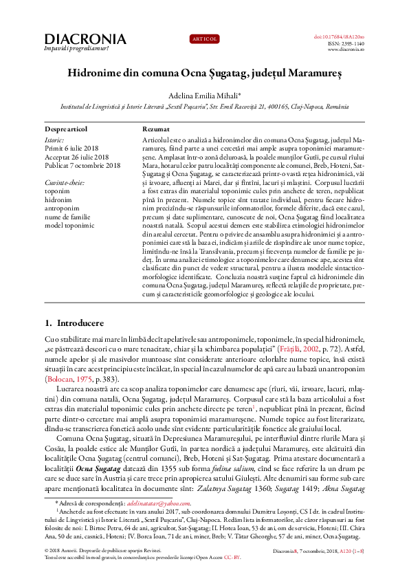 Hidronime din comuna Ocna Șugatag, județul Maramureș