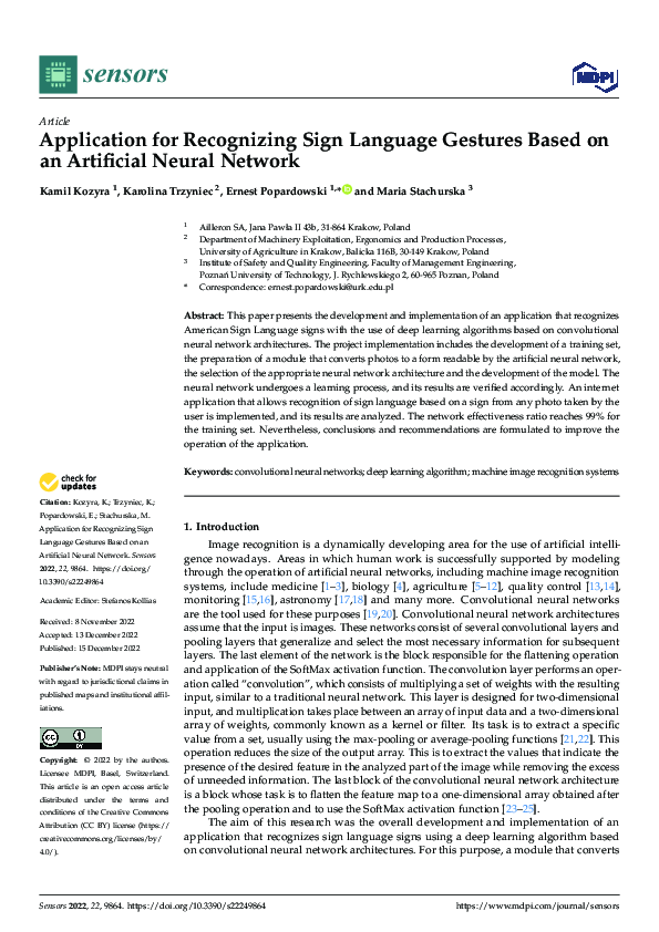 (PDF) Application for Recognizing Sign Language Gestures Based on an ...