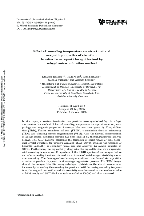 (PDF) Effect of annealing temperature on structural and magnetic ...