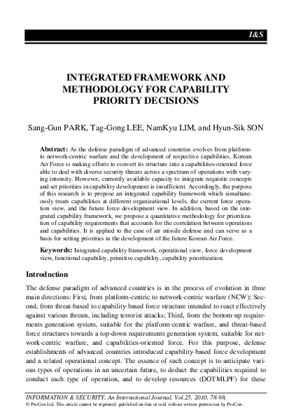 (PDF) Integrated Framework and Methodology for Capability Priority ...