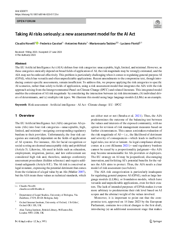(PDF) Taking AI Risks Seriously: A Proposal for the AI Act