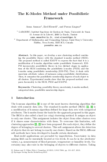 (PDF) The K-Modes Method under Possibilistic Framework